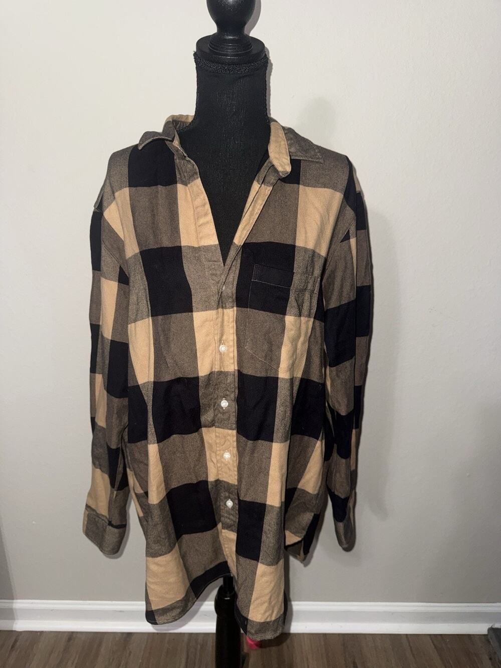 Frank & Eileen Shirt Womens Large Tan Black Check Joedy Button Up Flannel Top